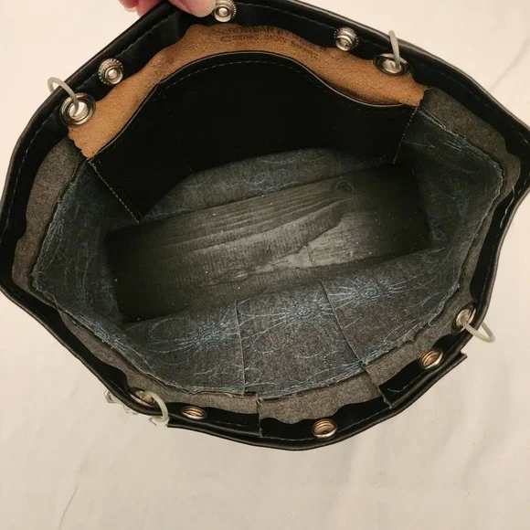 Hardwear By Renee Shoulder Tote Bag Upcycled Wood Rivets Cables Leather Floral - Picture 10 of 11